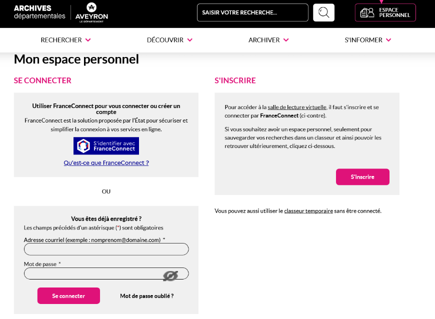 L'accès à la salle de lecture de lecture virtuelle se fait via France Connect (Archives départementales de l'Aveyron) Archives-departementales-Aveyron-ouvrent-salle-lecture-virtuelle