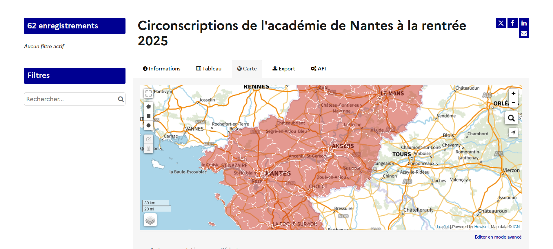 Circonscriptions de l'académie de Nantes à la rentrée 2025 (Région académique Pays de la Loire) region-academique-Pays-Loire-devoile-plateforme-open-data