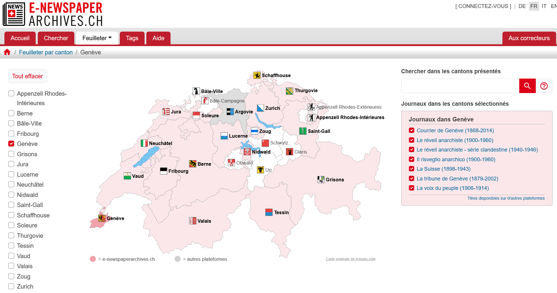 Page d'accueil de la plateforme d'accès aux journaux numérisés suisses (e-newspaperarchives.ch) Bibliotheque-nationale-suisse-propose-15-millions-pages-presse-suisse-en-ligne