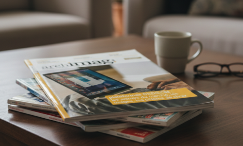 Une pile de magazines sur une table basse.