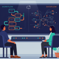 visuel-flat-design-professionnels-autour-table-travail-ordinateur